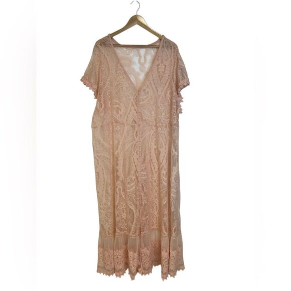 Torrid Sheer Lace Maxi Dress 3X-4X Pink Vintage Victorian Romantic Bridal Fairy - Picture 3 of 10